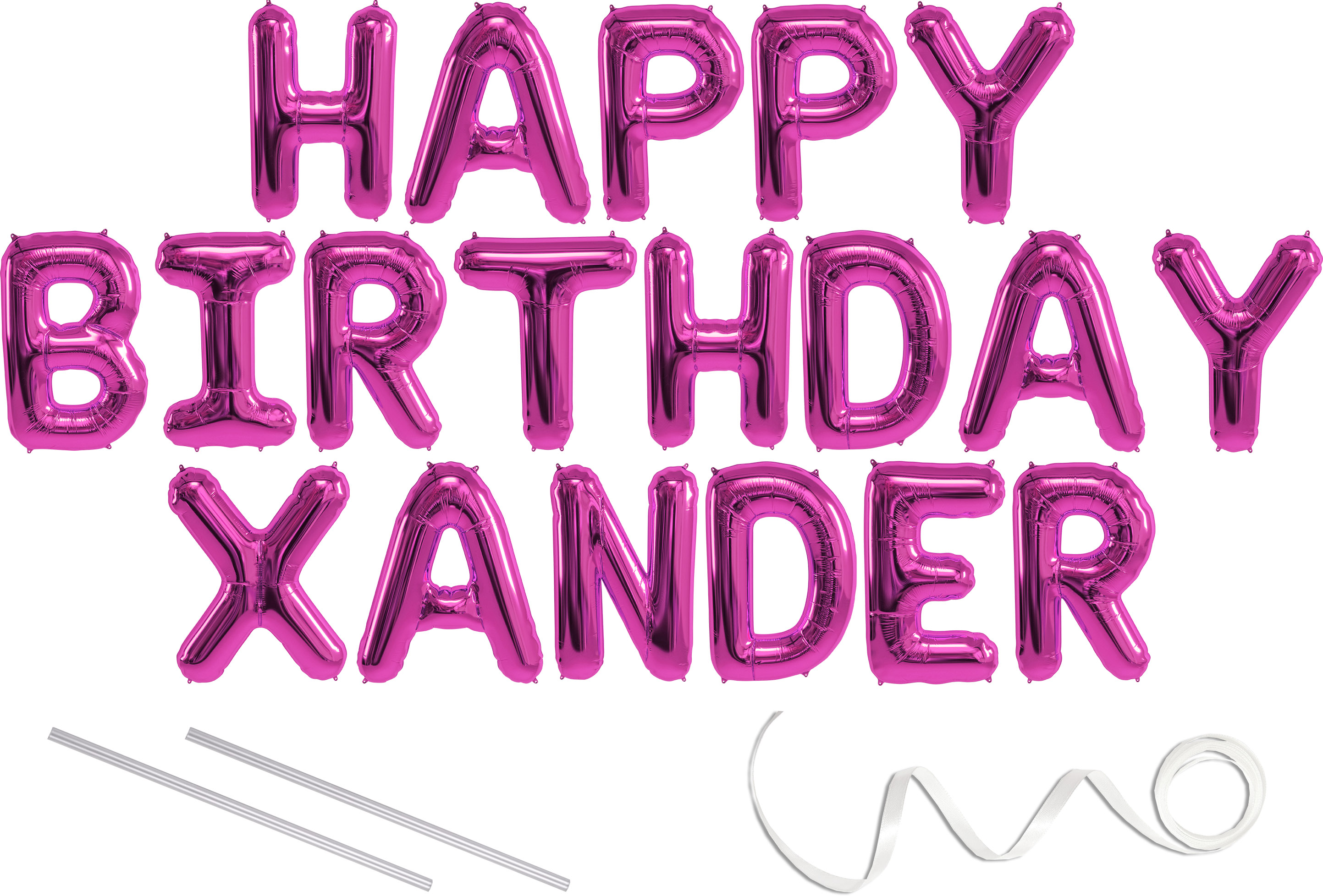 Xander, Happy Birthday Mylar Balloon Banner Pink 16 inch Letters