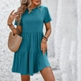 thumbnail image 5 of vigerkar Women Summer Casual Dress Short Sleeve Crewneck Swing Mini Tshirt Dresses 2025 Vacation Beach Short Sundress Blue, M, 5 of 6