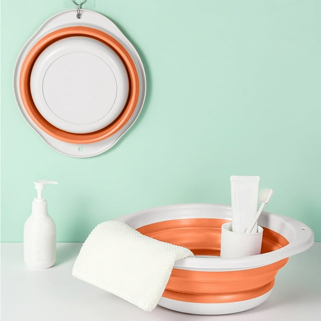 COM1950s Collapsible Basin Portable Foldable Sink,8.2×5.5 Inch Space Saving Wash Basin for Camping Travel Dishwashing,Hanging Utility Tub with Hard Rim,Lightweight Storage Container for Adults