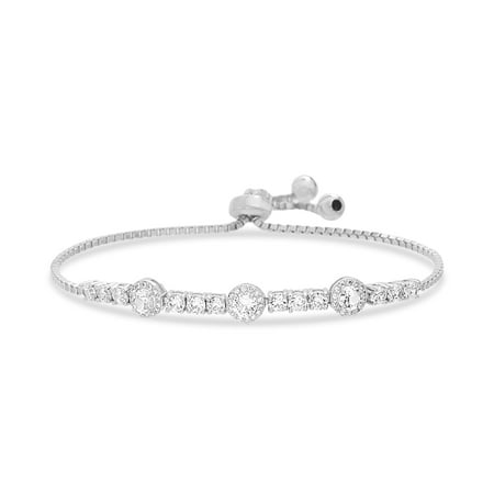 Inspired Cable Bracelet (Inspired by You Round Prong Set Cubic Zirconia Adjustable Tennis Style Bridal Bracelet for Women in Rhodium Plated 925 Sterling)