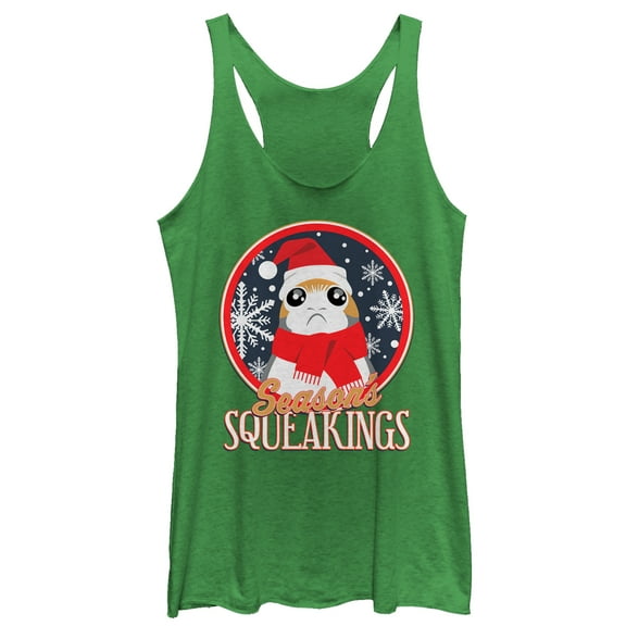 Women's Star Wars The Last Jedi Season Squeakings Porg Racerback Tank Top Envy Green X Small