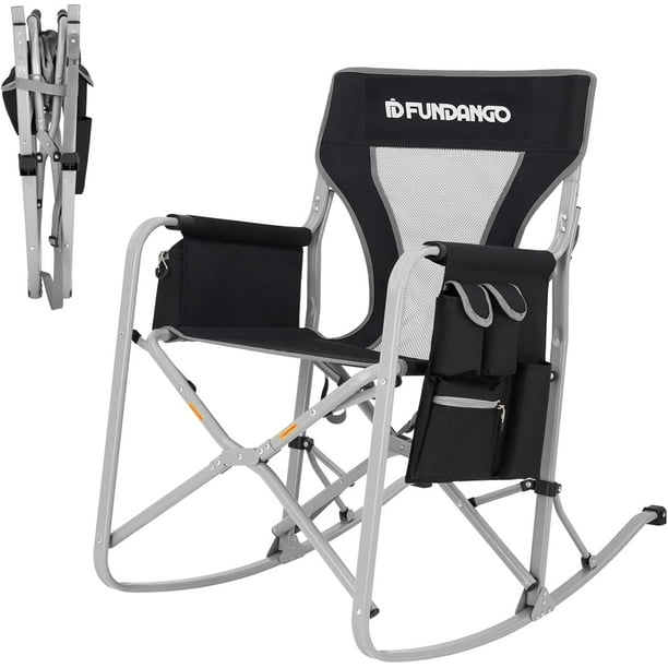 FUNDANGO Outdoor Camping Rocking Chair, Foldable Heavy Duty Rocker