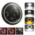 thumbnail image 4 of 2Pcs 7 Inch Round LED Headlight Hi/Lo Beam with White DRL Halo Ring Angel Eyes H6024 Amber Turn Signal Light Sealed Beam Headlamps for Jeep Wrangler JK TJ CJ , H1 H2 with H4-H13 Adapter, 4 of 8