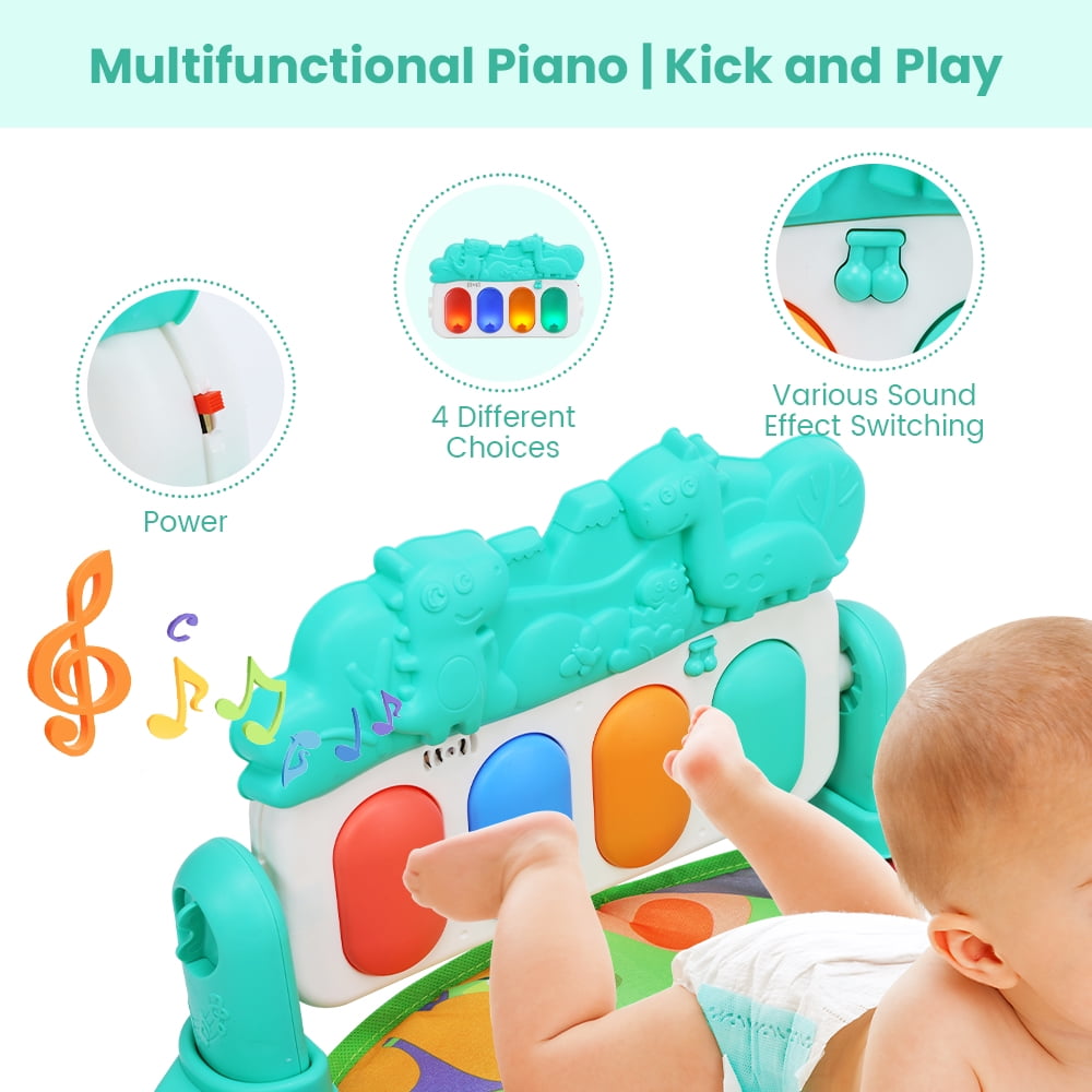 JoyStone Baby Gym Mat with Piano & Lights, Activity Tummy Time Mat for 0-12 Months, Green