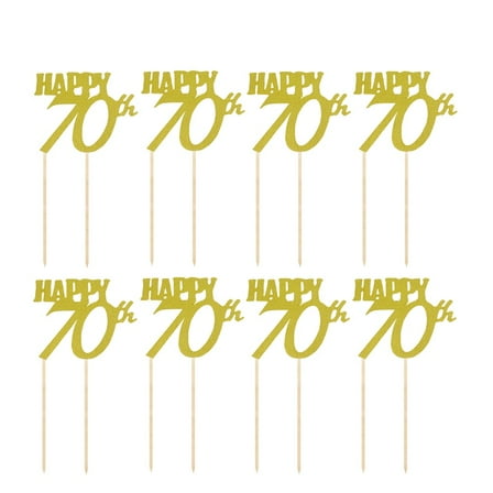 Masteelf  12 Pcs Glitter Cake Decorations Happy 70th Birthday Topper Golden