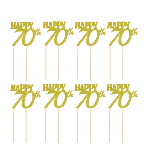 Masteelf  12 Pcs Glitter Cake Decorations Happy 70th Birthday Topper Golden
