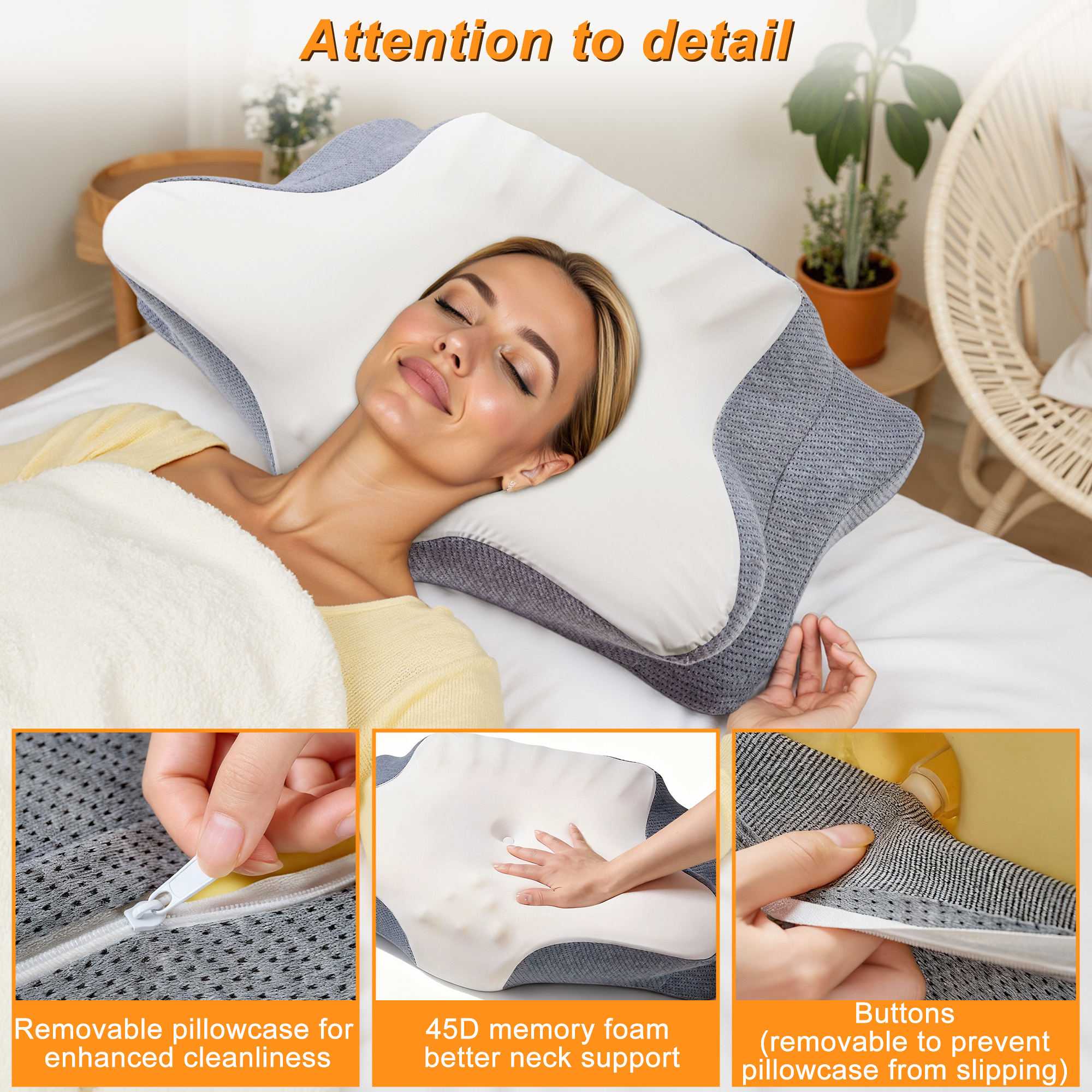 Cervical Neck Pillow for Neck Pain Relief, Memory Foam Bed Pillows for Side Back Stomach Sleepers, 24.8" x 15.75" x 5.1", Gray