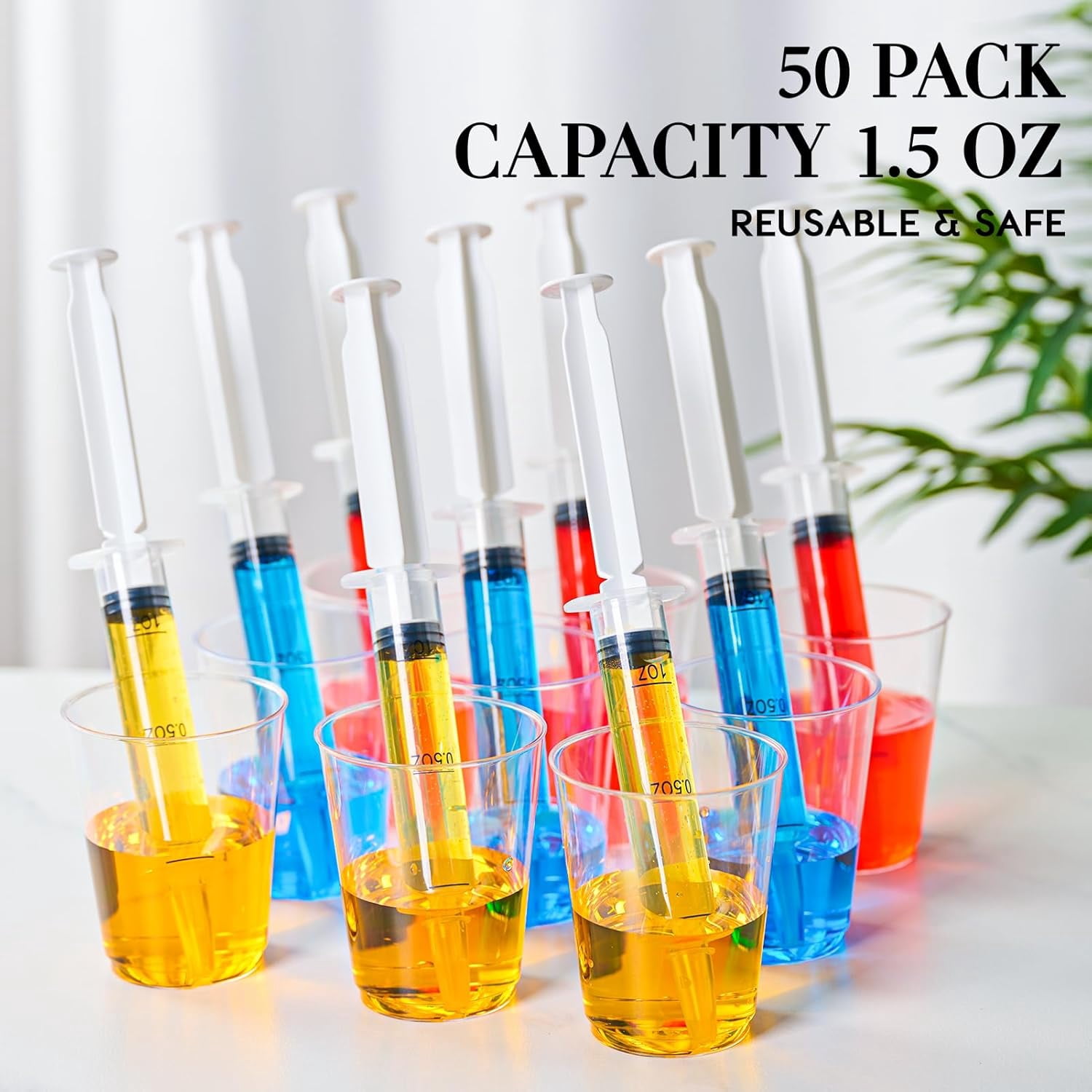 50 Pack Jelly Shot Syringes, 1.5 OZ Capacity Plastic Glasses, Durable Syringes with Lid, Perfect for Halloween, Thanksgiving, Christmas