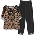 thumbnail image 3 of Baikeli 2 Piece Linen Set for Women Floral Print Half Sleeve Tops and Capri Pants Casual Matching Set Plus Size Summer Outfits Oferta de hoy Liquidación Khaki M, 3 of 7