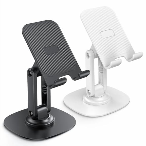 Cell Phone Stand for Desk,2 Pack Adjustable Foldable Phone Holder,360 Swivel Mobile Stand Fit for iPhone 16 15 14 13 12 Pro Max and All Smart Phones,Black & White