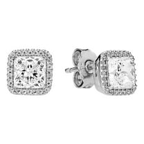 GHSOHS Trendy Square Rhinestone Stud Earrings for Women Exquisite Shiny Zircon Silver Earring Wedding Jewelry Party Gift