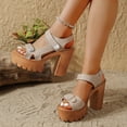 thumbnail image 3 of Rokment Womens Chunky Block High Heels Dressy Sandals 2026 Ladies Fashion Casual Leather Ankle Strap Platform Extra Heeled Summer Dress Shoes Comfortable Beige Size 6.5, 3 of 7
