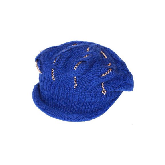 Womens Knitted Chained Winter Cap - Blue