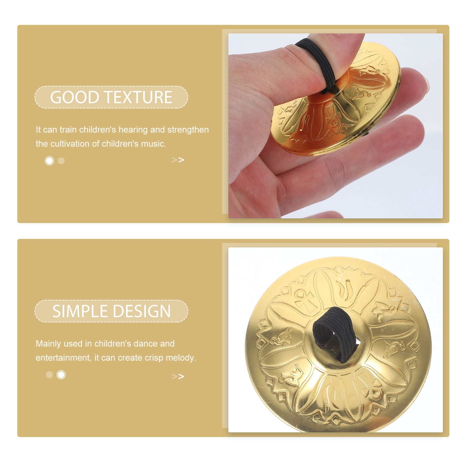 MLINS  2 Pairs Finger Symbols Instrument Cymbals for Kids Copper Pull Woman