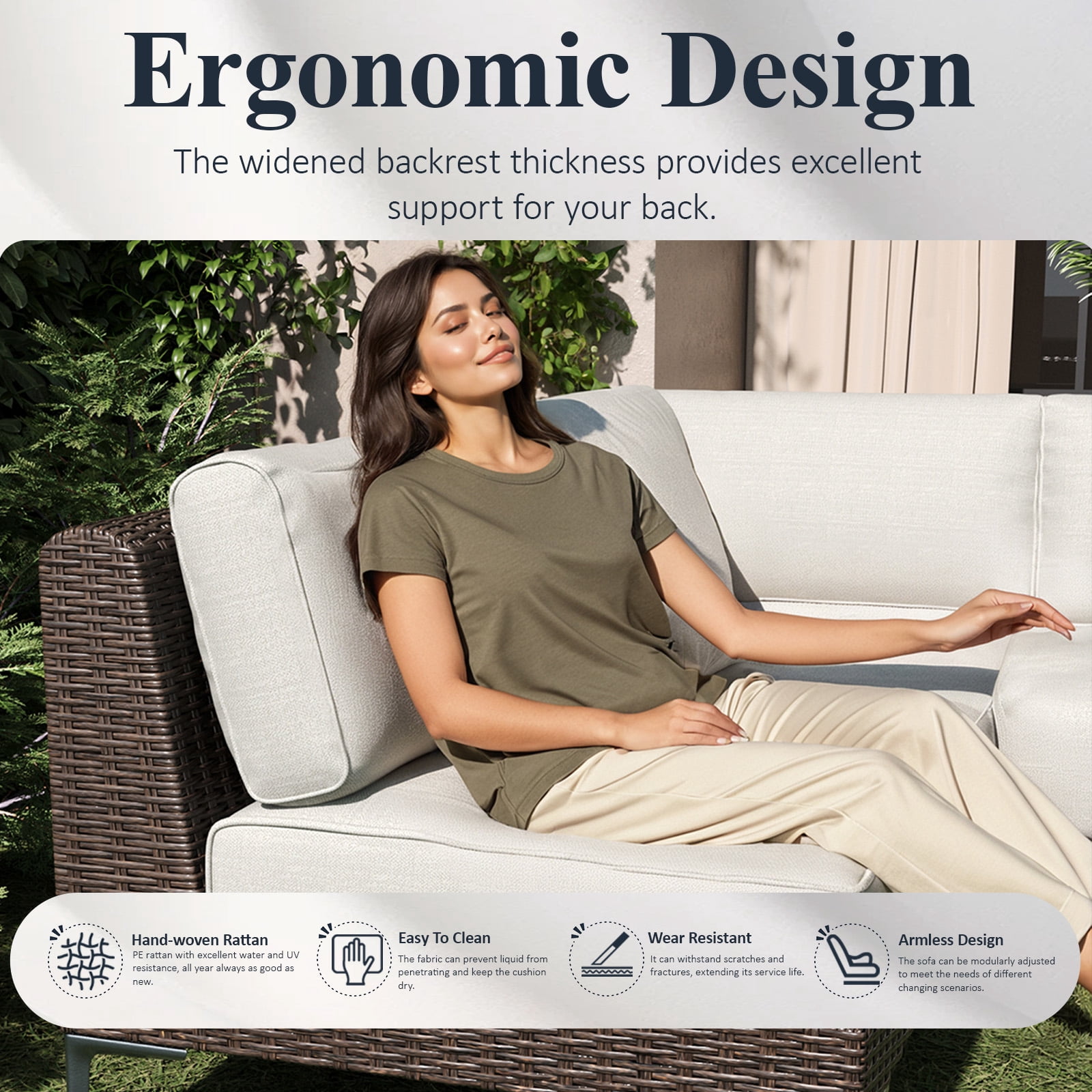 LayinSun 9-Piece Wicker Rattan Patio Furniture Set, Deep Seating Outdoor Modular Sectional Sofa Conversation Set with Thick Cushions for Lawn, Garden