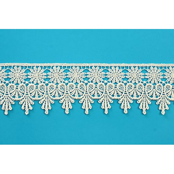 2.5" Embroidered Floral 20 Color Black Blue Green Gray Pink Ivory Gold by Yard (Off White)