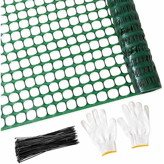 Plastic Mesh Fence Safety Fence, 2'x25' Roll with 50 Zip Ties, Resuable Temporary Netting for Garden Fencing, Construction, Snow Fencing, Animal Barrier, Poultry, Deer, Patio, Green