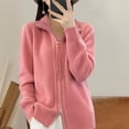 thumbnail image 4 of Women Knitted Sweater Coat High Collar Long Sleeve Double Zipper Placket Autumn Winter Solid Color Knitwear, 4 of 8