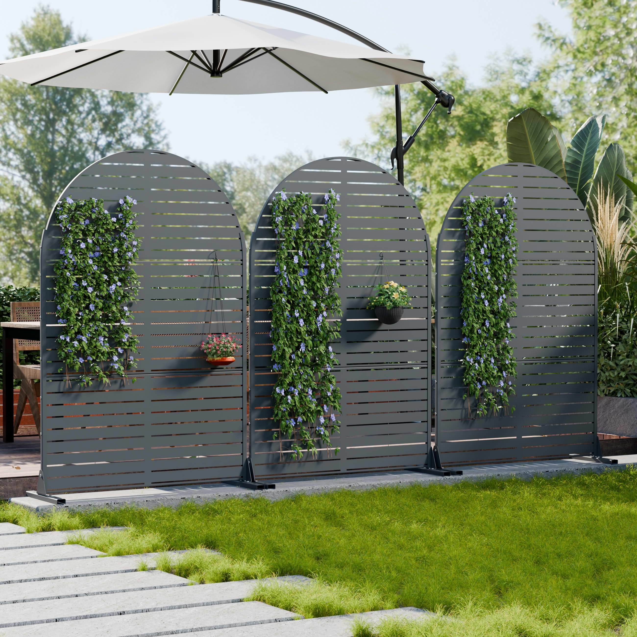 MAYEERTY Outdoor Metal Privacy Screen 6ft × 4ft Cambrian Rock Gray, 3-Panel Classic Louvered, Weatherproof for Patio