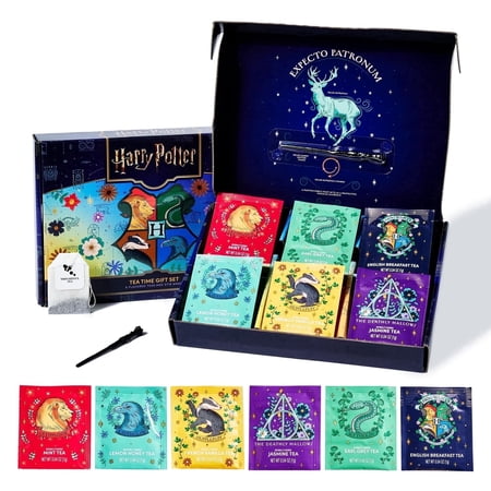 Thoughtfully HARRY POTTER Tea Assortment Gift Set Includes Stir Wand and 48 Black and Green Tea Bags in 6 Flavors