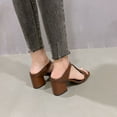 thumbnail image 5 of THDHVS Dress Shoes for Women,Sandals Women,Women's Fashion Casual Square Head Open Toe One-Line Spring and Summer Breathable Thick High Heel Slippers Brown 7.5, 5 of 5