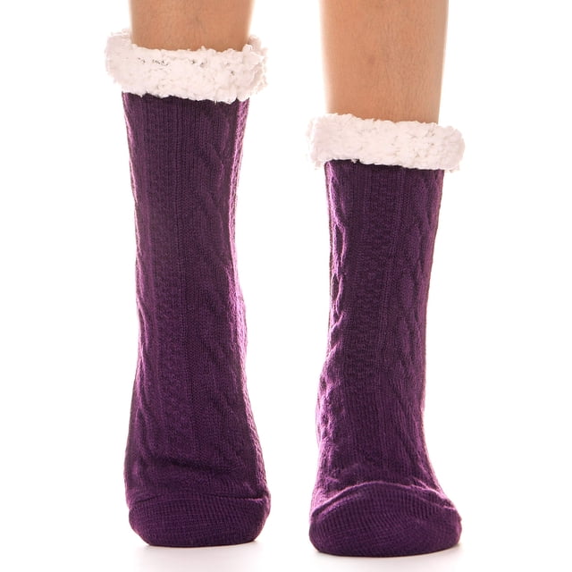 EBMORE Medias Pantuflas Para Mujer Moradas, Peludas, Cálidas y Acogedoras de Forro Polar