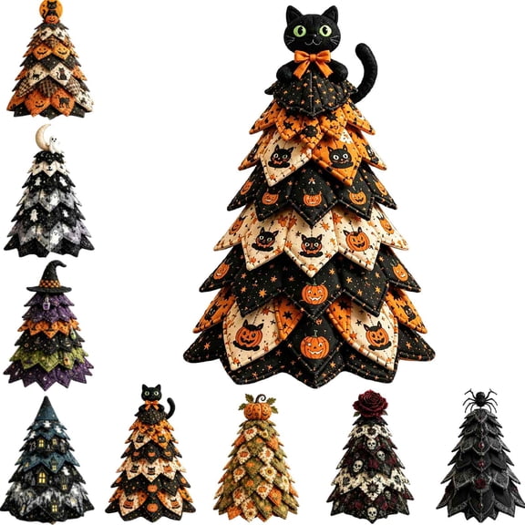 DIY Halloween Quilted Fabric Tree Kit, 3D Padded Sewing Craft Project, Seasonal Mantel Shelf Decor, Halloween Home Decor, Handmade Holiday Gift for Crafters (F-1pcs)