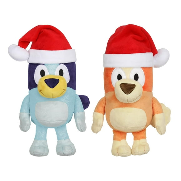 BLUEY 7-8"" Plush Soft Toy Bundle includes Festive and Bingo Christmas Holidays Season Plush with Santa Hats