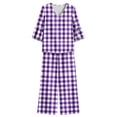 thumbnail image 7 of Mifsaly Lounge Wear for Women 2 Piece Set Plaid V Neck Bell Sleeve Top and Relaxed Wide Leg Pants Comfortable Everyday Casual Matching Outfits with Pockets Purple,L, 7 of 7