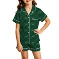 thumbnail image 4 of RUTAYY Girls Pajama Set 2 Piece Sleepwear Bow Graphic Button Down Lapel Collar Daily Night Relax Outfit Green, 4 of 4