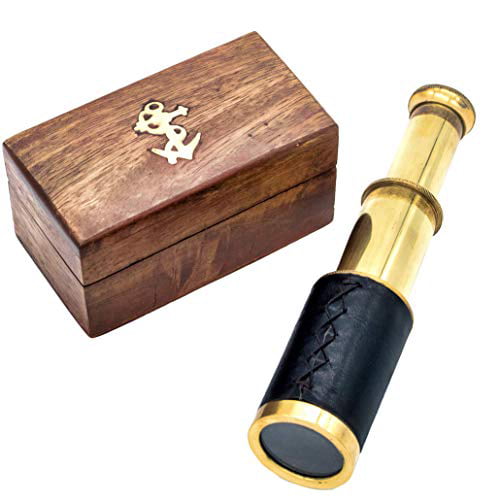 RedSky Traders Solid Brass Handheld Telescope with Case Nautical Pirate Mini Spy Glass Gift 