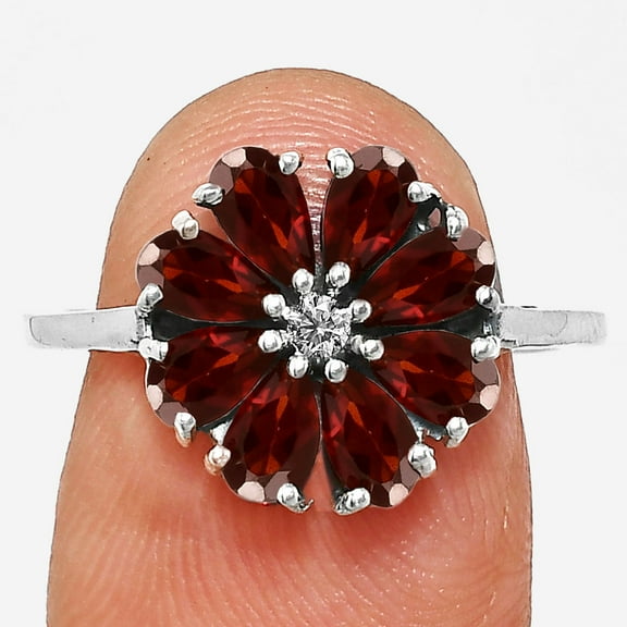 Hessonite Garnet & Moissanite 925 Sterling Silver Ring s.7.5 Jewelry R-1031 AGR1025_B_7.5