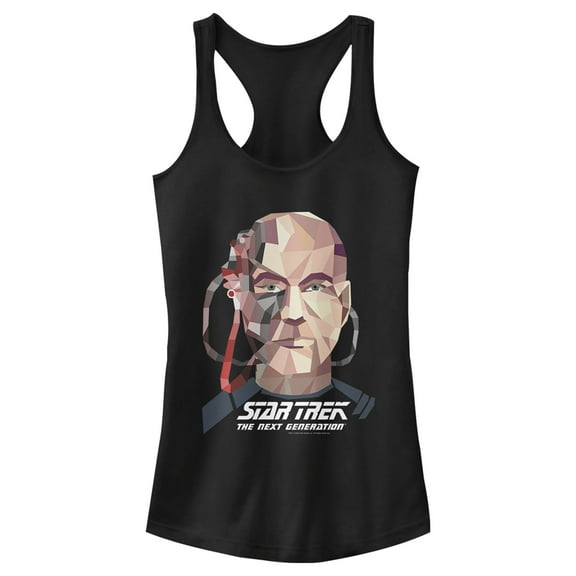 Junior's Star Trek: The Next Generation Geometric Captain Jean Luc Picard Borg Racerback Tank Top Black Medium