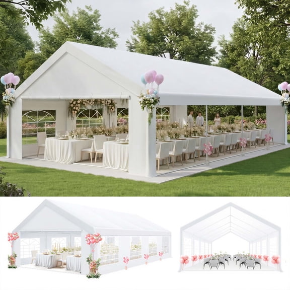 COBIZI 20x30 Party Tent Heavy Duty, Large Outdoor Wedding Tents for Parties with 8 Sidewalls & Built-in Sandbags, Commercial Wedding Large Tent, UV 50 , Waterproof, White