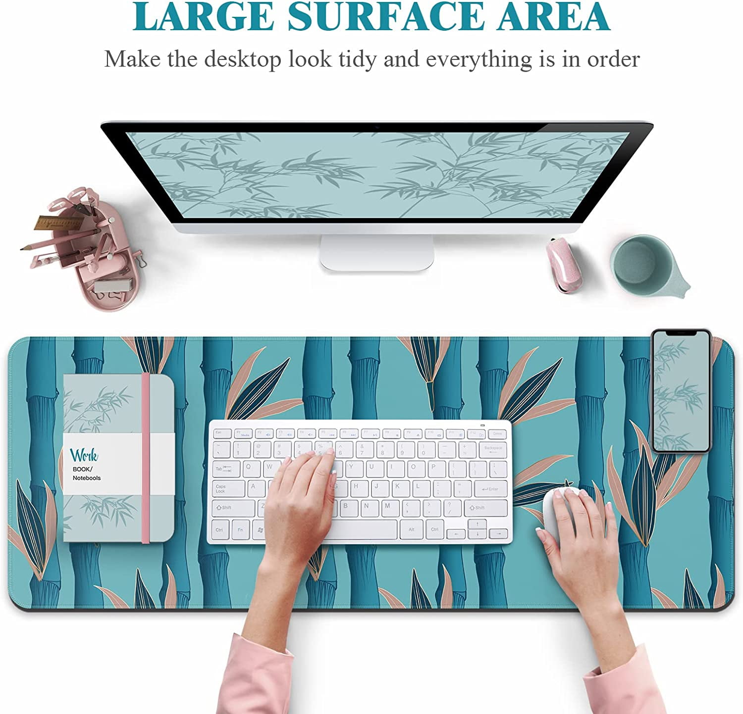 Mouse Pad Large (31.5X11.78 in), Non-Slip Natural Rubber Base Gaming Mouse Pad with Stitched Edge, Waterproof Extended Mouse Pad for Keyboard, Mouse and Desktop, Bamboo