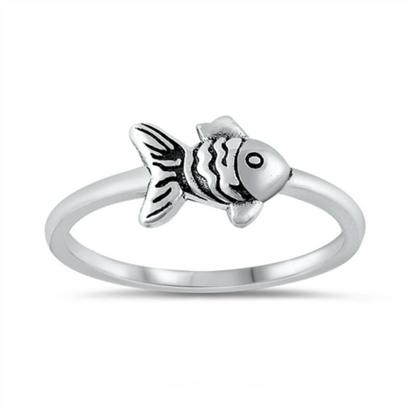 Sterling Silver Goldfish Plain Band Ring Size 9