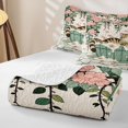 thumbnail image 4 of Manfei Cute Bath Cat Bed Spread Queen, Retro Cherry Blossom Queen Coverlet Set, Green Pink, 3-Piece, 1 Quilt and 2 Pillowcases, 4 of 7