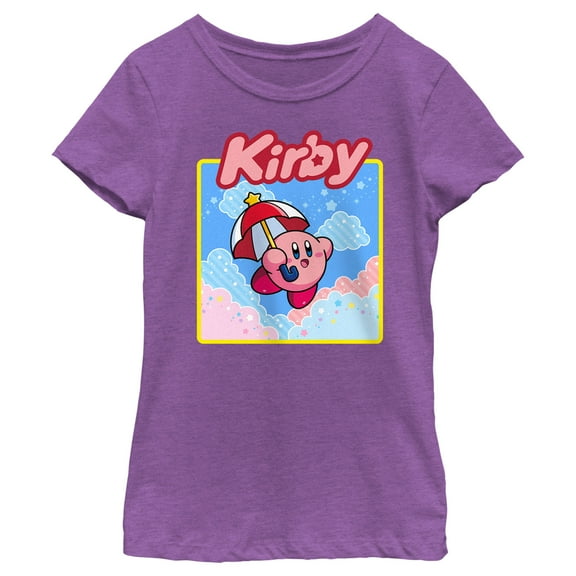 Girl's Nintendo Kirby Flying Portrait Graphic Tee Purple Berry Medium