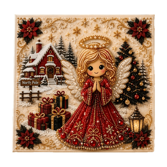 DIY Christmas Pearl Diamond Painting Art Kit, Angel Girl Full Drill Craft for Adults Beginner, Holiday Wall Decor Gift