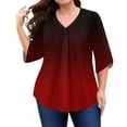 thumbnail image 5 of Abcomgle Womens Tops Plus Size 4x-5x Summer 3/4 Sleeve Tunic Tops Gradient Graphic T-Shirt V Neck Tshirts Loose Casual Blouses S,Wine, 5 of 5