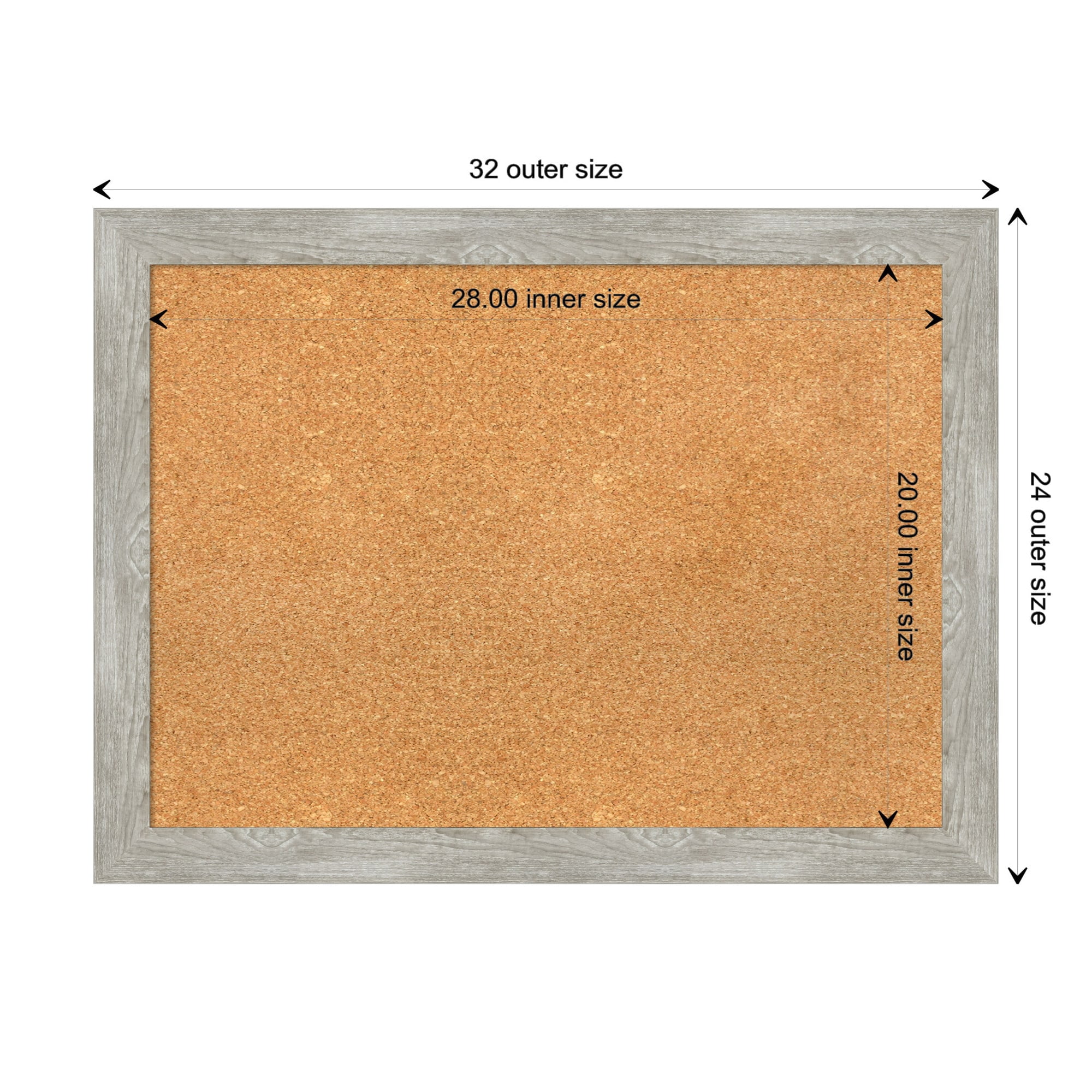 Amanti Art Natural Cork Board Framed Dove Greywash Narrow Bulletin Board 32 in. x 24 in.