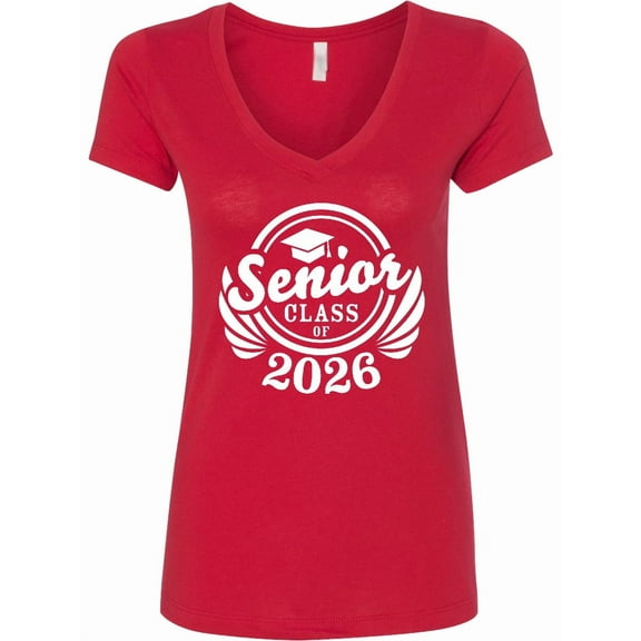 Inktastic Senior Class of 2026 in White with Graduation Cap Women's V-Neck T-Shirt