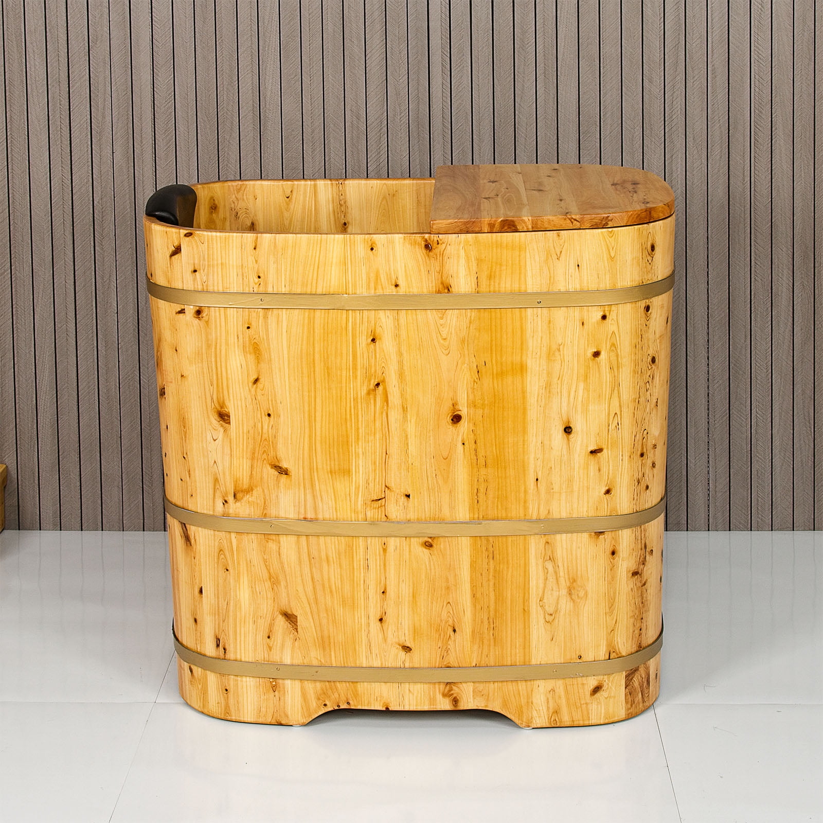 JRYTIN  34” Handcrafted Cedar Wood Japanese Soaking Tub with Lid Deep Soaking Experience Portable Square Freestanding Wood Tub