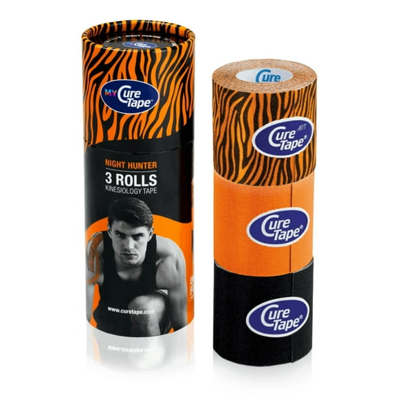 CureTape Waterproof Kinesiology Tape 3 Rolls (2"x8ft) | Orange Tiger | Latex-Free Medical Kinesiology Tape |Sports & Fitness | Kinesiology recovery tape for Extreme Sports Conditions