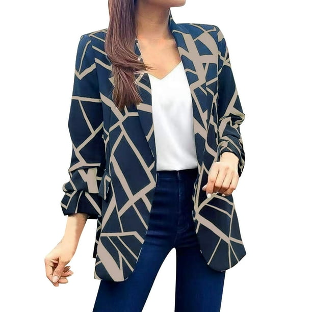 Gibobby Blazer de mujer elegante Chamarra Casual para Mujer Manga Larga con Frente Abierto para Trabajo Oficina Chamarra(Caqui,CH)