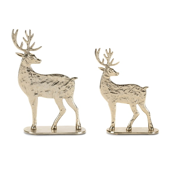 Melrose Standing Aluminum Deer Christmas Figurines - 9" - Gold - Set of 2