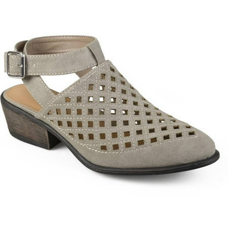 - Womens Faux Suede Open Back Laser Cut Ankle Booties