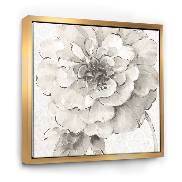 Indigold Pivoines Grises I - Toile Encadrée Style Ferme