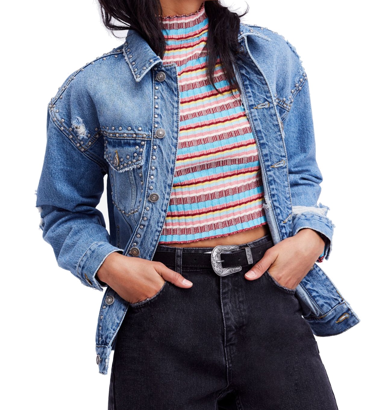 Womens Large Studded Trucker Denim 