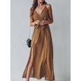 thumbnail image 6 of Summer Floral Print Long Dress Women Sexy Backless Bandage Slit Beach Sundresses Casual Elegant Black V Neck Sleeveless Dress, 6 of 7